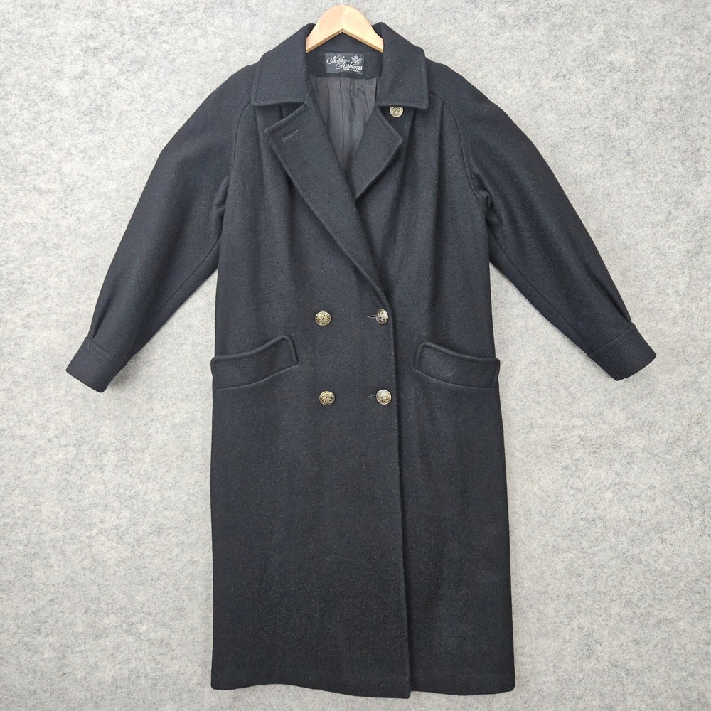 Noble Fashions Overcoat Women's Black 100% Wool Double Breasted Vintage USA Made